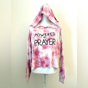EVCR Pink Tie Dye Yoga Powered By Prayer Long Sleeve Cropped Hoodie Shirt XL
